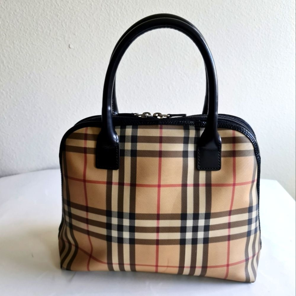 Authentic Vintage Burberry Check Top Handle Bag Biege & Black